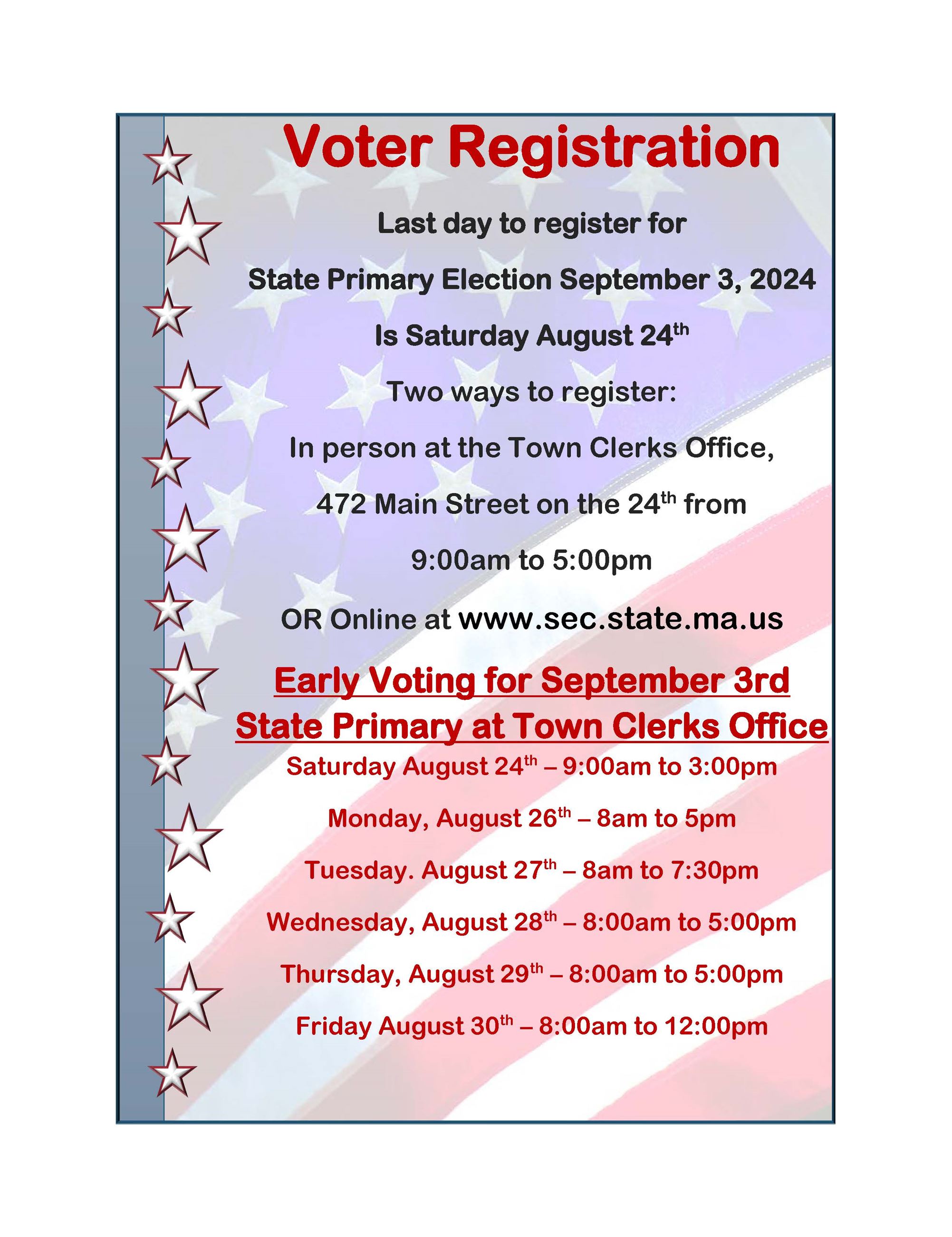 Voter Registration.- Early Voting 8-23-24