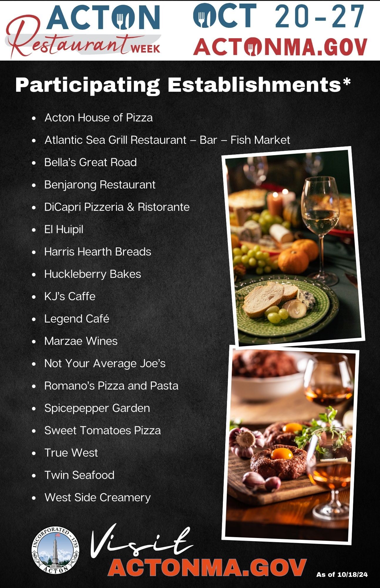 Restaurant Week Flyer - 18 Participating Food Establishments